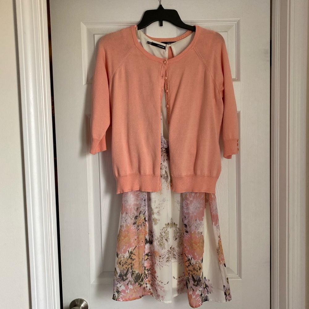 Maurices cream/peach floral dress with peach sweater